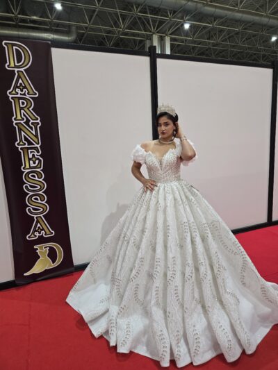 el İşi işıltılı couture gelinlik – balon kol detaylı prenses kesim